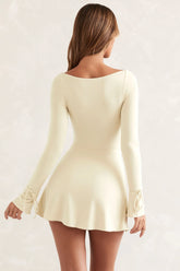 Square Neck Long Sleeve Mini Dress in Ivory